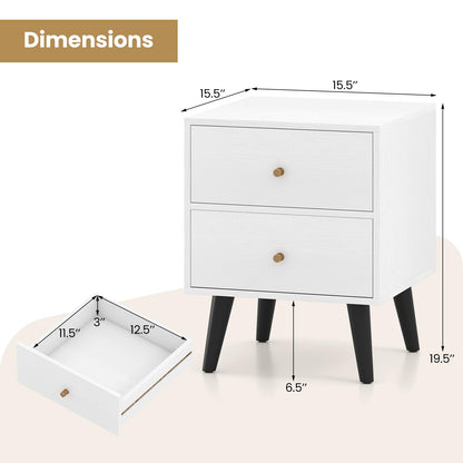 Goflame Night Stand with 2 Drawers Mid Century Modern Bedside Table