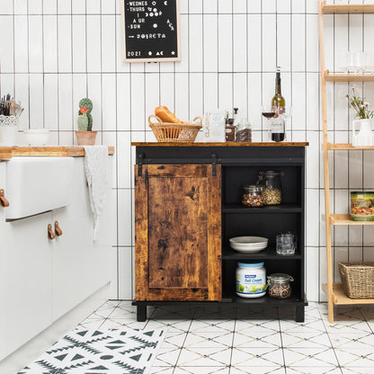 Goflame Sideboard, Coffee Bar Station with Sliding Barn Door(Industrial)
