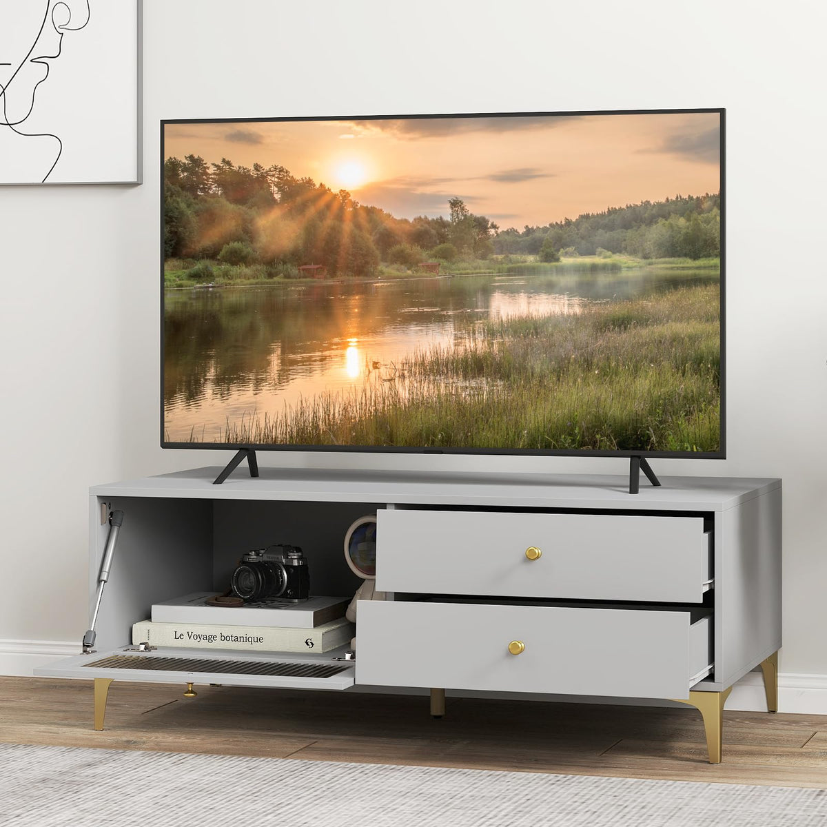 Goflame TV Stand for TVs up to 55”, Entertainment Center with Storage Drawers
