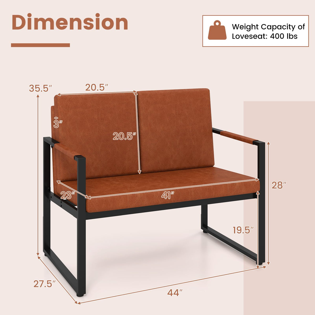 Goflame Modern Loveseat Sofa 2 Seater Small Couch