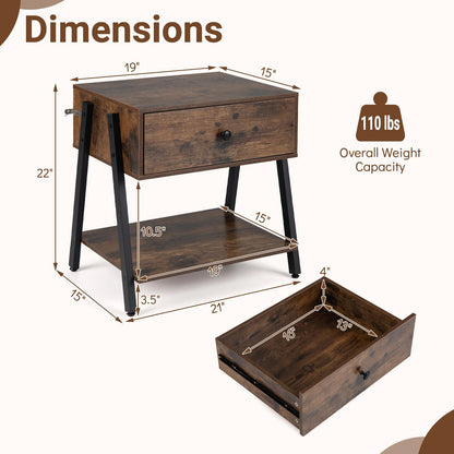 Goflame Industrial Night Stand with Drawer and Open Shelf