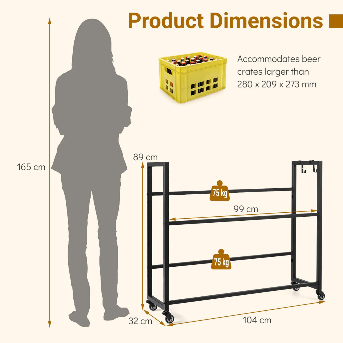 Goflame 2-Tier Drink Crate Rack with 4 Universal Wheels