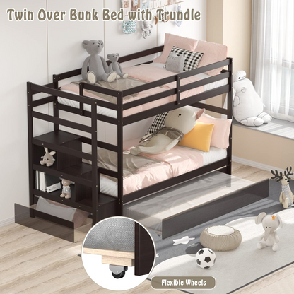 Goflame Twin-Over-Twin Bunk Bed with Trundle