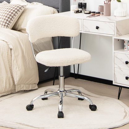 Goflame Home Office Chair, Faux Fur Low Back Swivel Leisure Chair w/Height Adjustable Padded Seat