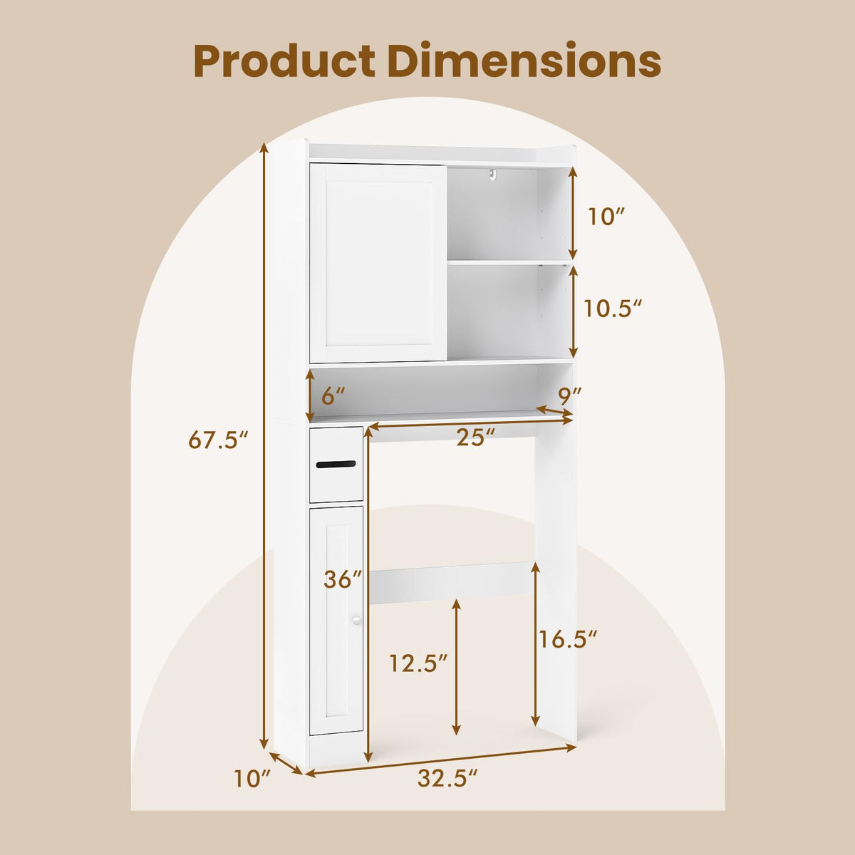 Goflame Over The Toilet Storage Cabinet Standing Toilet Rack with Sliding Door