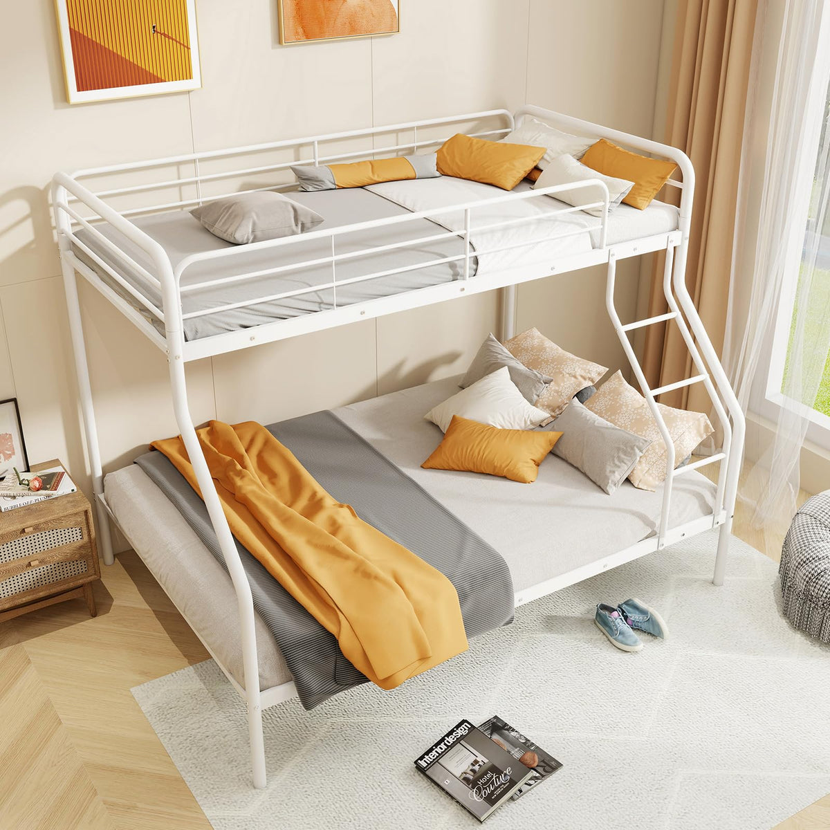 Goflame Metal Bunk Beds Twin Over Full Size, Heavy Duty Bunk Bed for Teens Adults with Ladder & Guardrails