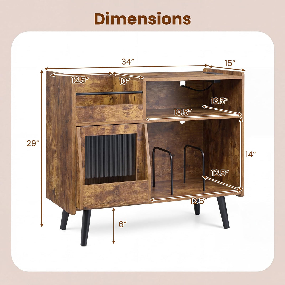 Goflame Large Record Player Stand with LED Light& Sliding Door