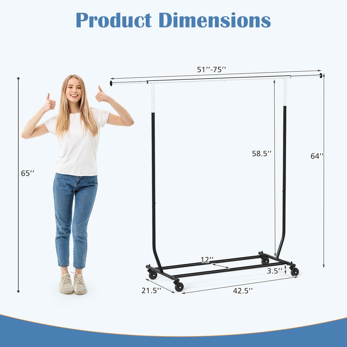 Goflame Extendable Heavy-Duty Rolling Clothing Rack for Hanging Clothes