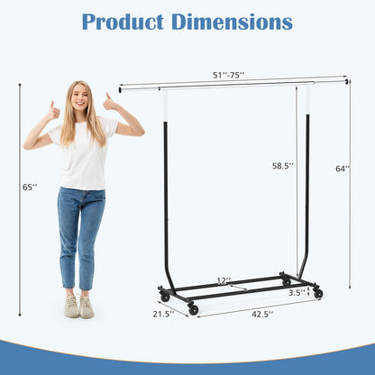 Goflame Extendable Heavy-Duty Rolling Clothing Rack for Hanging Clothes