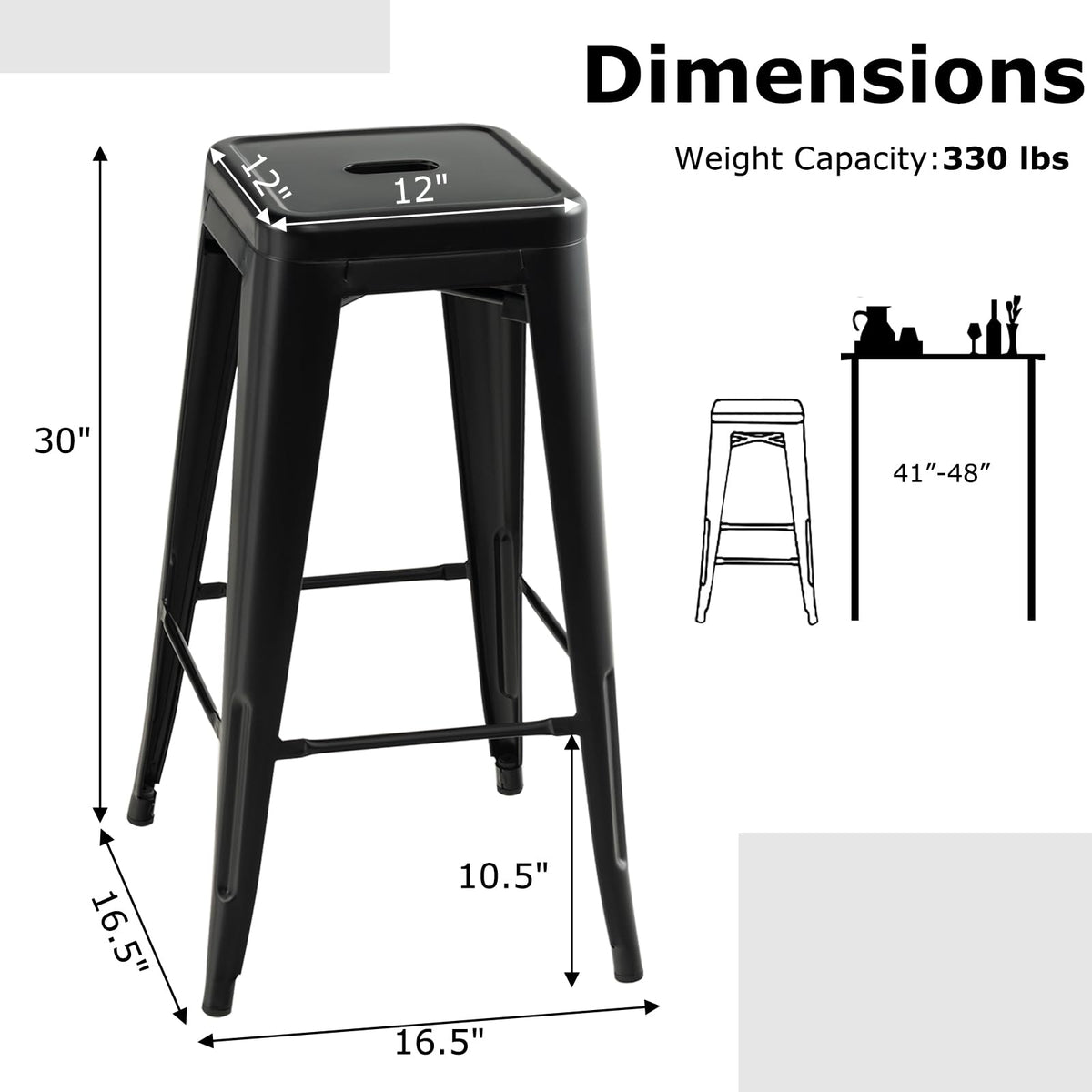 Goflame Metal Backless Bar Stools Set of 4, 30" Bar Height Modern Industrial Barstools w/Cut-out Handle