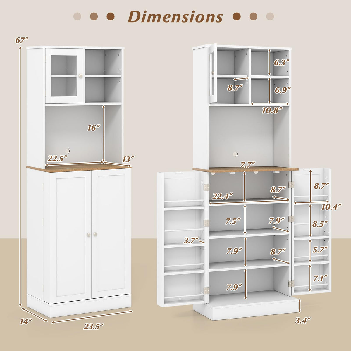 Goflame Kitchen Hutch 67" Tall Pantry Cabinet w/Microwave Countertop