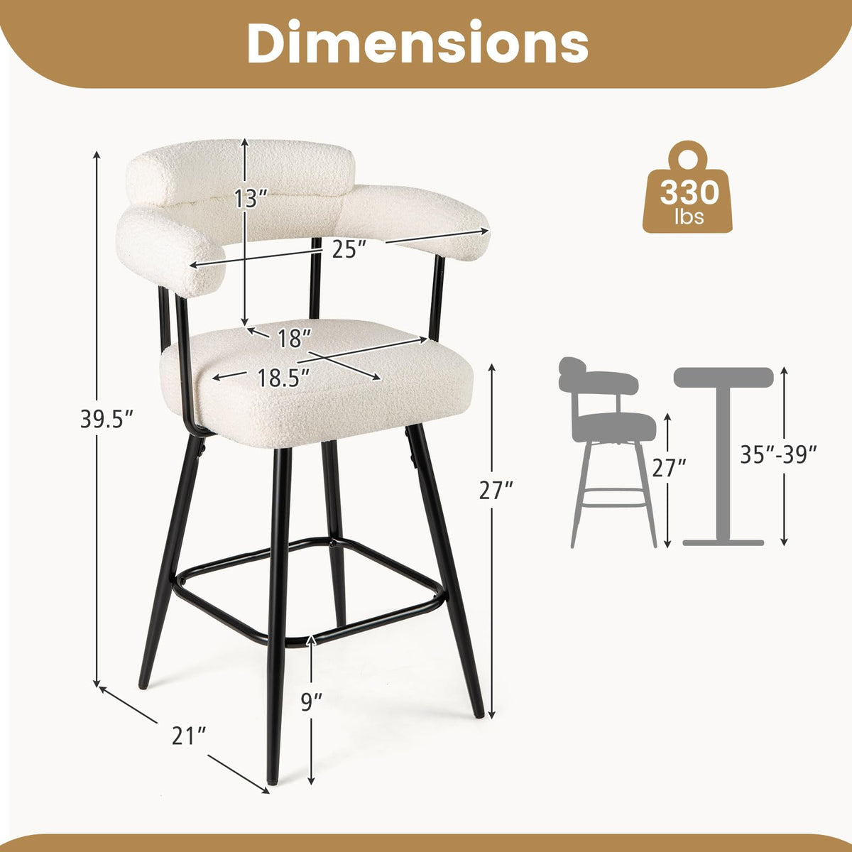 Goflame Swivel Bar Stool Set of 2/4 Counter Height Chairs with Curved Back and Arms