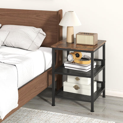 Goflame Stable Metal Frame Easy Assembly Accent Wood Look Printer Table Bedroom Nightstand(1,Black&Rustic Brown)