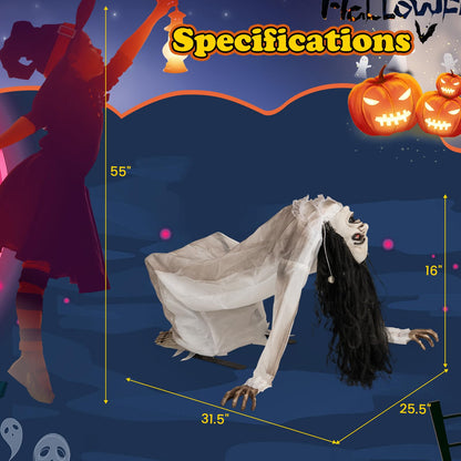 Lighted and Animated Halloween Decoration, Animatronic Crawling Woman w/ LED Eyes, Indoor Outdoor Halloween Ghost