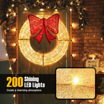 Goflame 48 Inch Pre-Lit Christmas Wreath, Indoor/Outdoor Xmas Decoration with 200 LED Lights