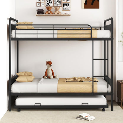 Goflame Metal Twin Over Twin Bunk Bed with Trundle