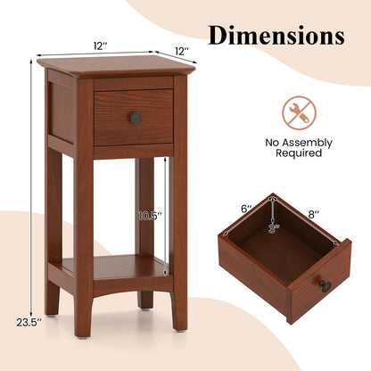 Goflame Narrow End Table with Drawer 23.5" H Side Table w/Open Storage Shelf & Solid Wood Frame