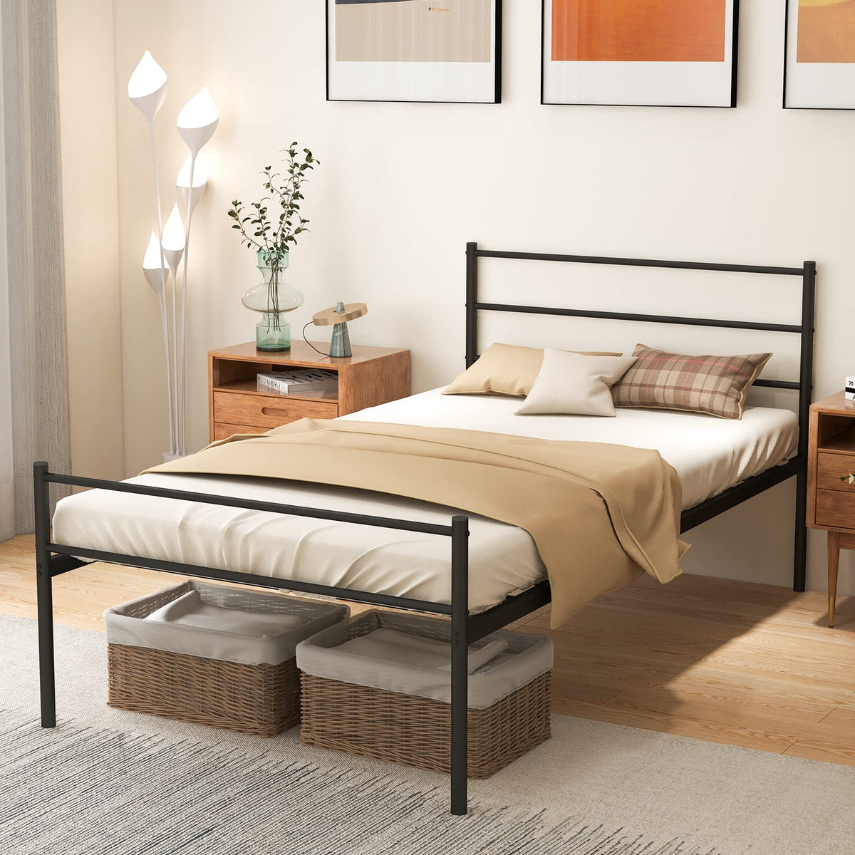 Goflame Twin Size Metal Bed Frame with Headboard & Footboard, 13.5 Inch Platform Bed Frame