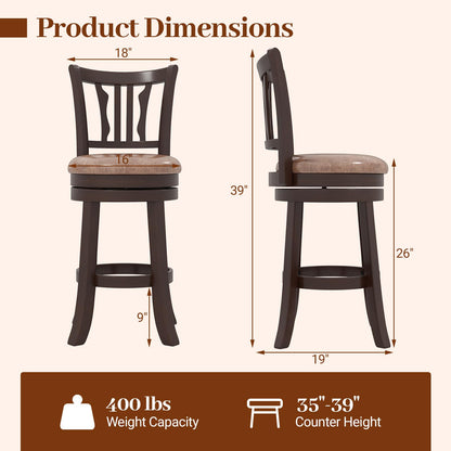 Goflame 26" Upholstered Counter Height Swivel Bar Stools Set of 2/4 with Back and Solid Rubber Frame