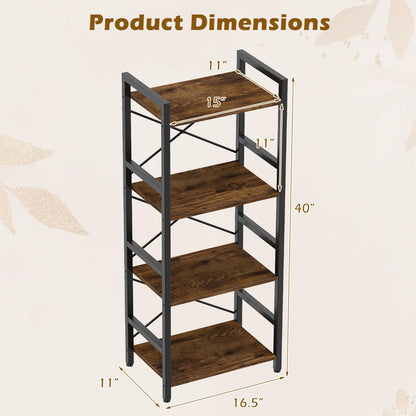 Goflame 4-Tier Bookshelf | Narrow Freestanding Display Shelf with Metal Frame (1/2)