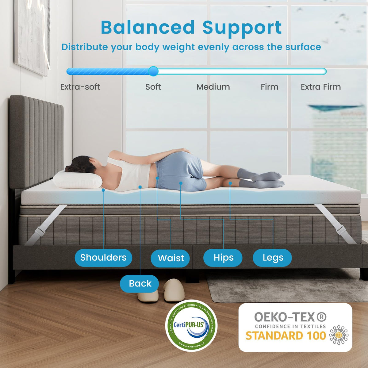 Goflame 3 Inch Twin Memory Foam Mattress Topper, Gel Infused Topper with Removable Cover