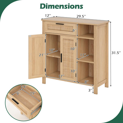 Goflame Buffet Cabinet with 2 Doors, Drawer 3 Open Cubbies Adjustable Shelf (Natural)