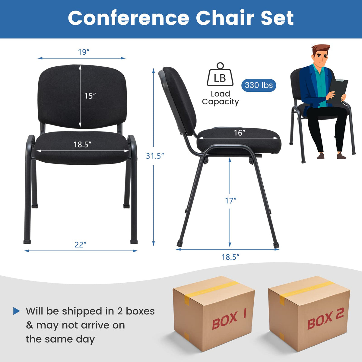 Goflame 10-Pack Conference Chair Set - Stackable Guest Chair with Metal Frame