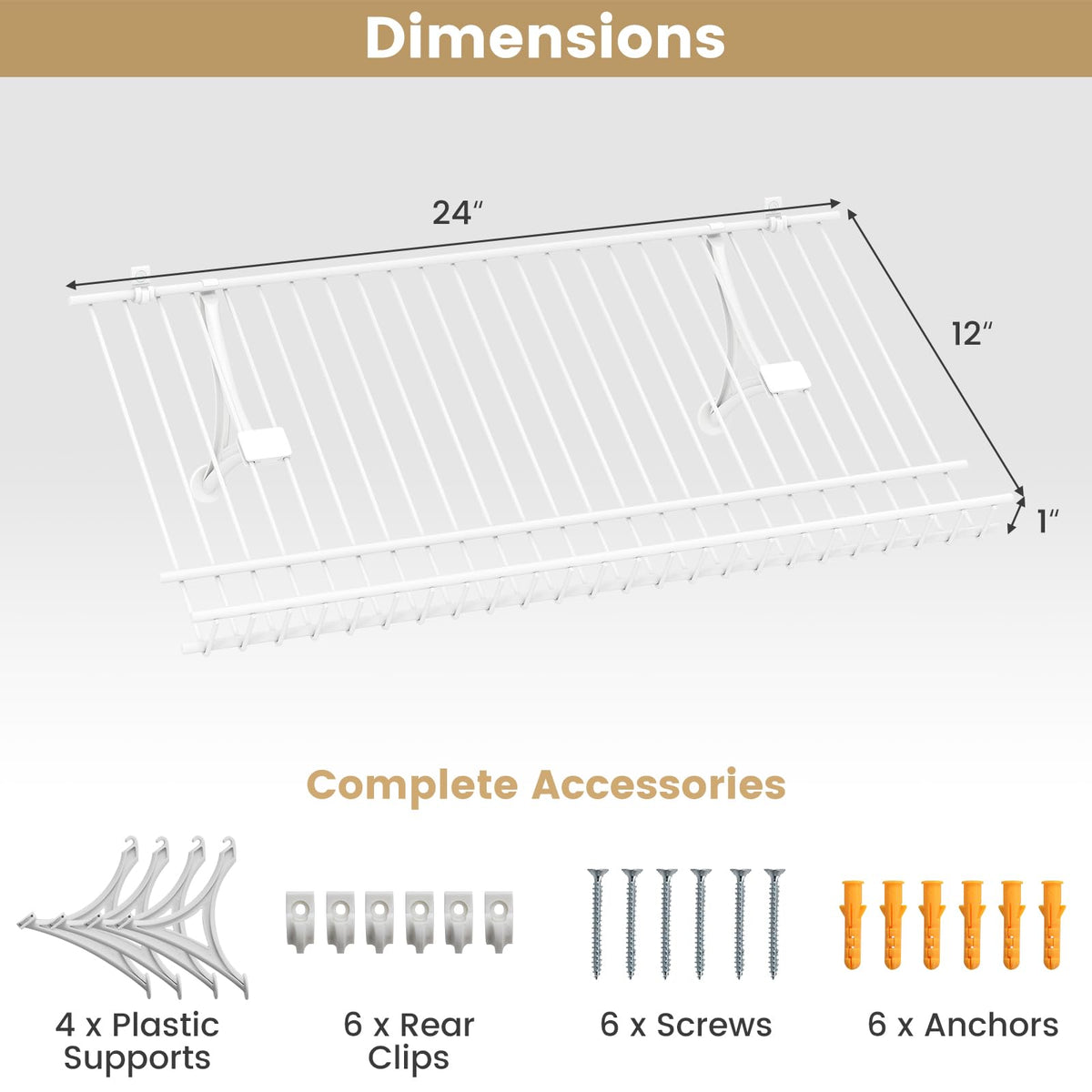 Goflame Wall Mounted 24" Shoe Rack Set of 2 Metal Wire Storage Shelf