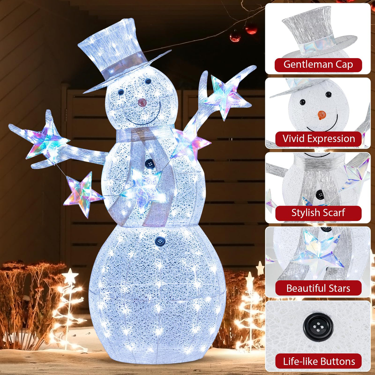 Goflame 5 FT Lighted Snowman Christmas Outdoor Decoration with Hat, Scarf & Stars