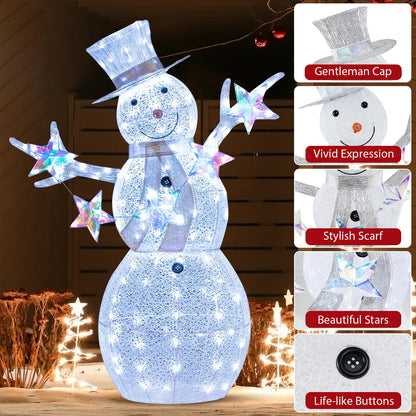 Goflame 5 FT Lighted Snowman Christmas Outdoor Decoration with Hat, Scarf & Stars