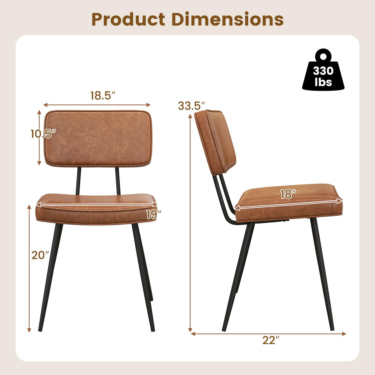 Goflame PU Leather Dining Chairs Set of 2/4, Upholstered Kitchen Chairs w/Padded Backrest & Seat, Metal Legs