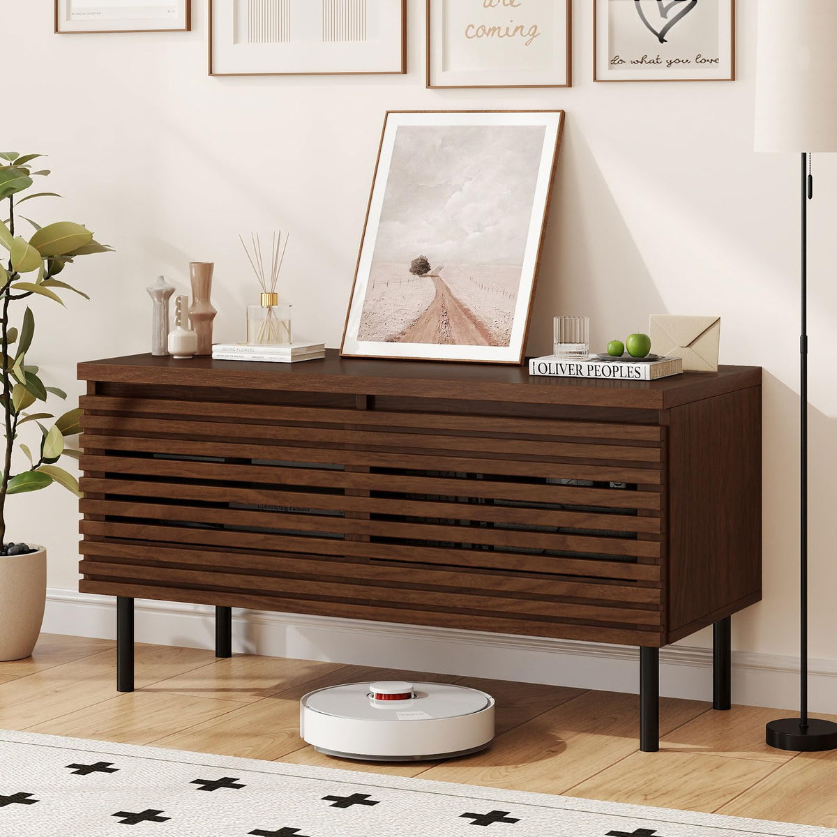 Goflame Mid Century Modern TV Stand for 40 Inch TV with 2 Hidden Compartments