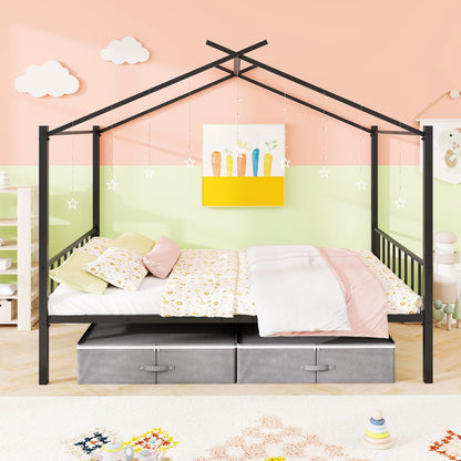 Goflame Full Size House Bed with 2 Storage Drawers
