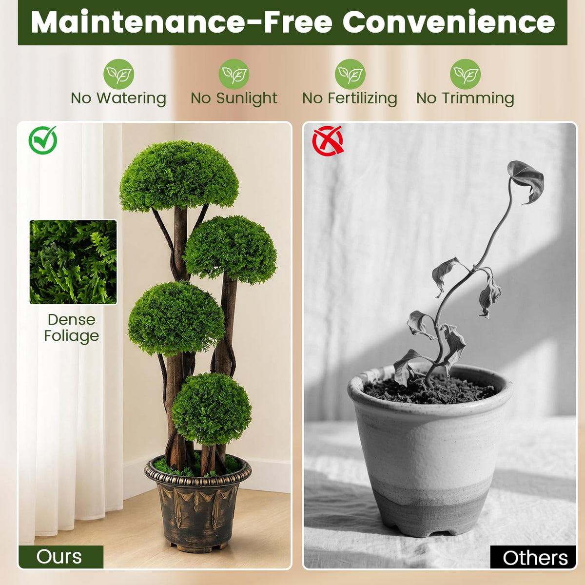 GOFLAME 3 FT Artificial Cypress Topiary Ball Tree