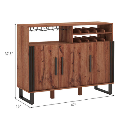 Goflame Wine Bar Cabinet, Buffet Sideboard with 3 Doors & Adjustable Shelves, Liquor Cabinet
