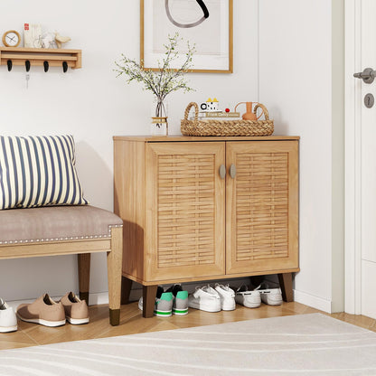 Goflame Shoe Cabinet with Doors, 4-Tier Farmhouse Shoe Storage Cabinet with 3 Adjustable Shelves