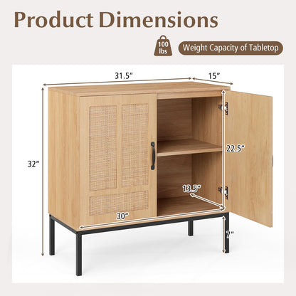 Goflame Sideboard Cabinet Boho Rattan Buffet Cabinet with Storage Adjustable Shelves 2 Doors
