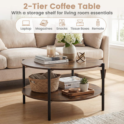 Goflame 33.5" Small Center Table with Open Storage Shelf and Heavy-Duty Metal Frame