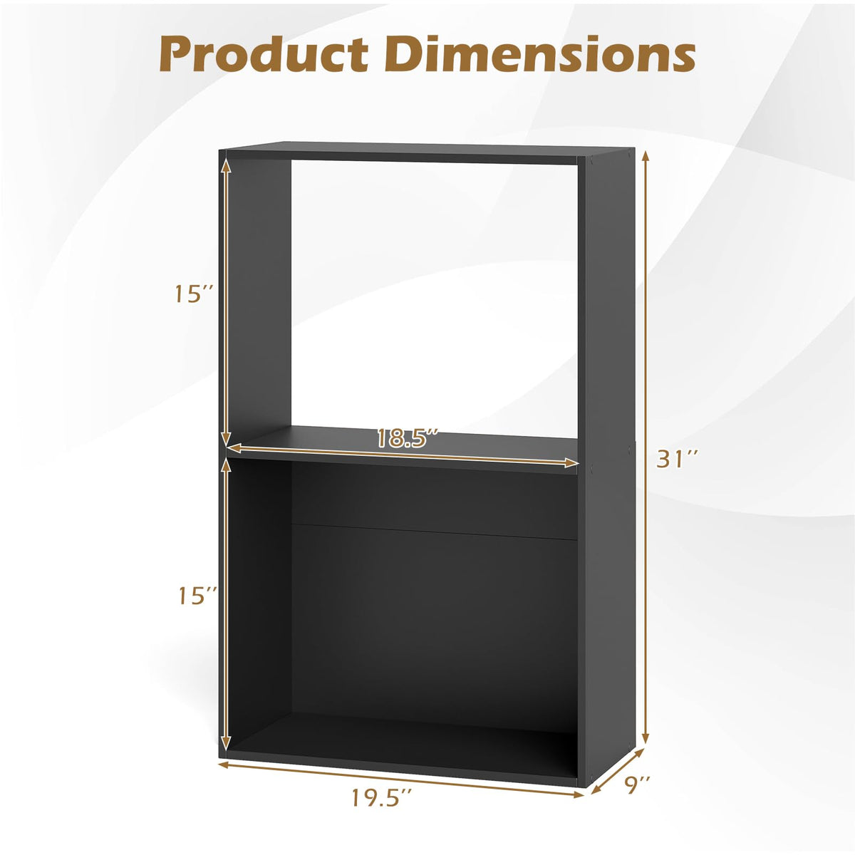 Goflame 3-Tier Bookshelf | 2-Cube Bookcase w/Open Storage Compartment (1/2)
