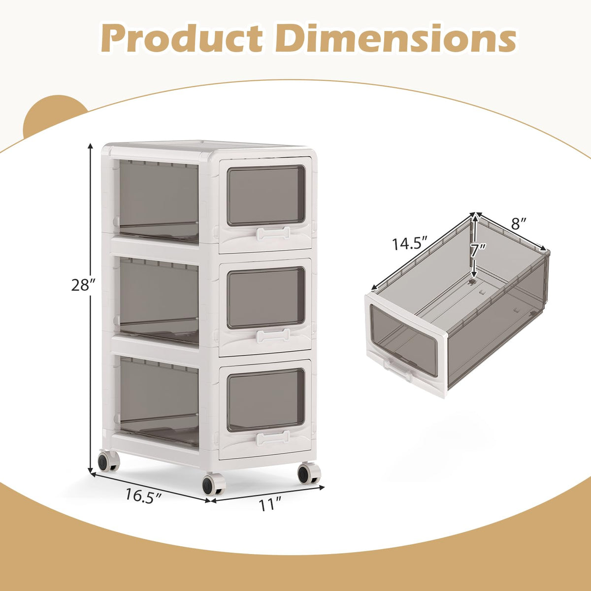 Goflame 3/4/5-Tier Plastic Drawer Storage Organizer Rolling Cart with Drawers & Lockable Wheels