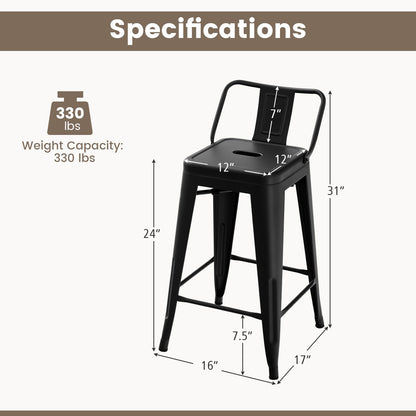 Goflame Metal Bar Stools Set of 4, 24" Counter Height Modern Industrial Barstools w/Removable Bucket Back & Footrest