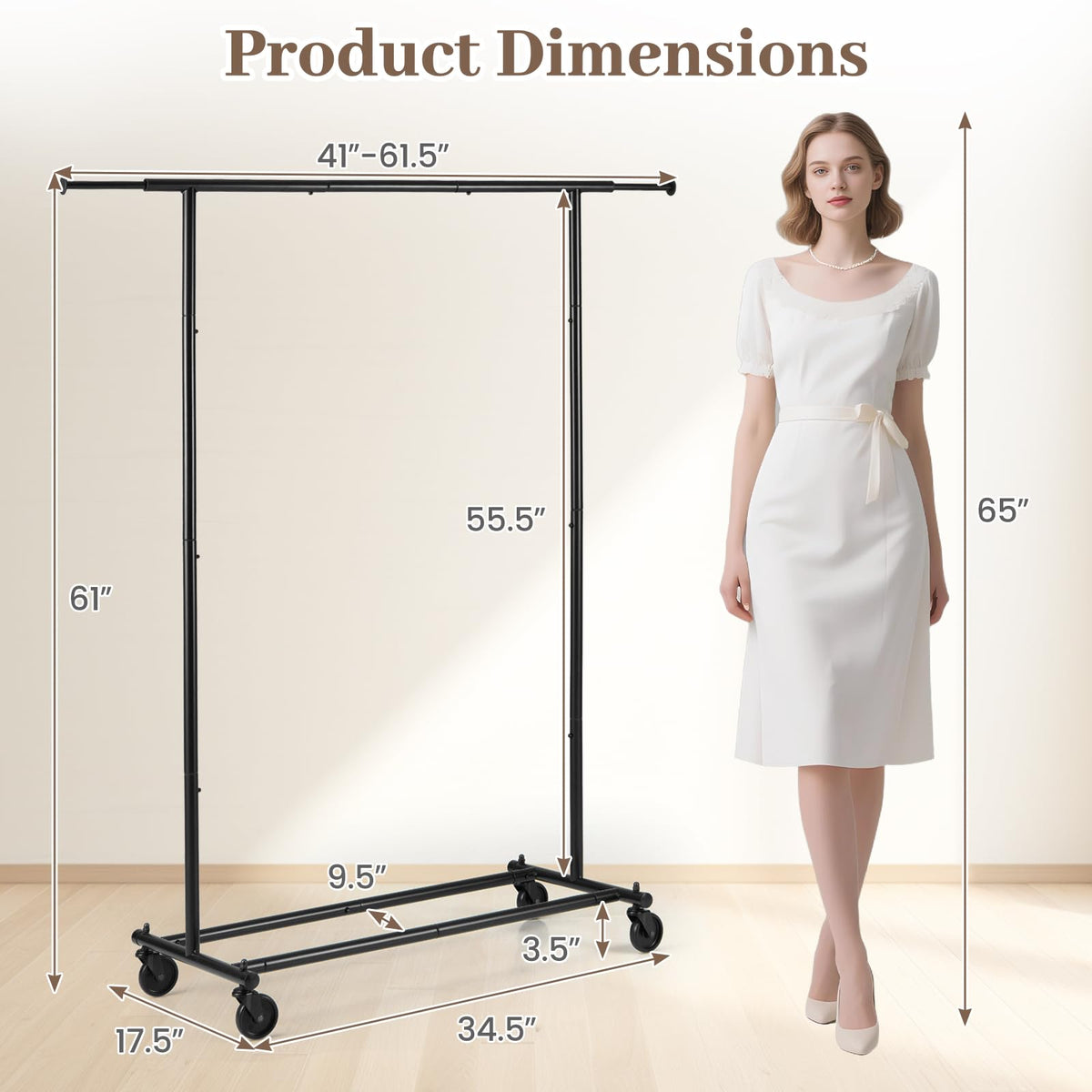 Goflame Extendable Heavy-Duty Rolling Clothing Rack with Wheels
