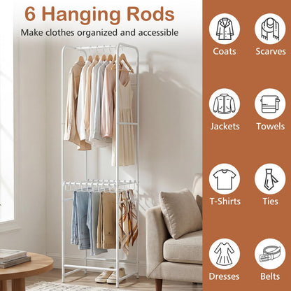 Goflame Heavy-Duty White Garment Rack with 6 Hanging Rods & 10 Pants Hangers