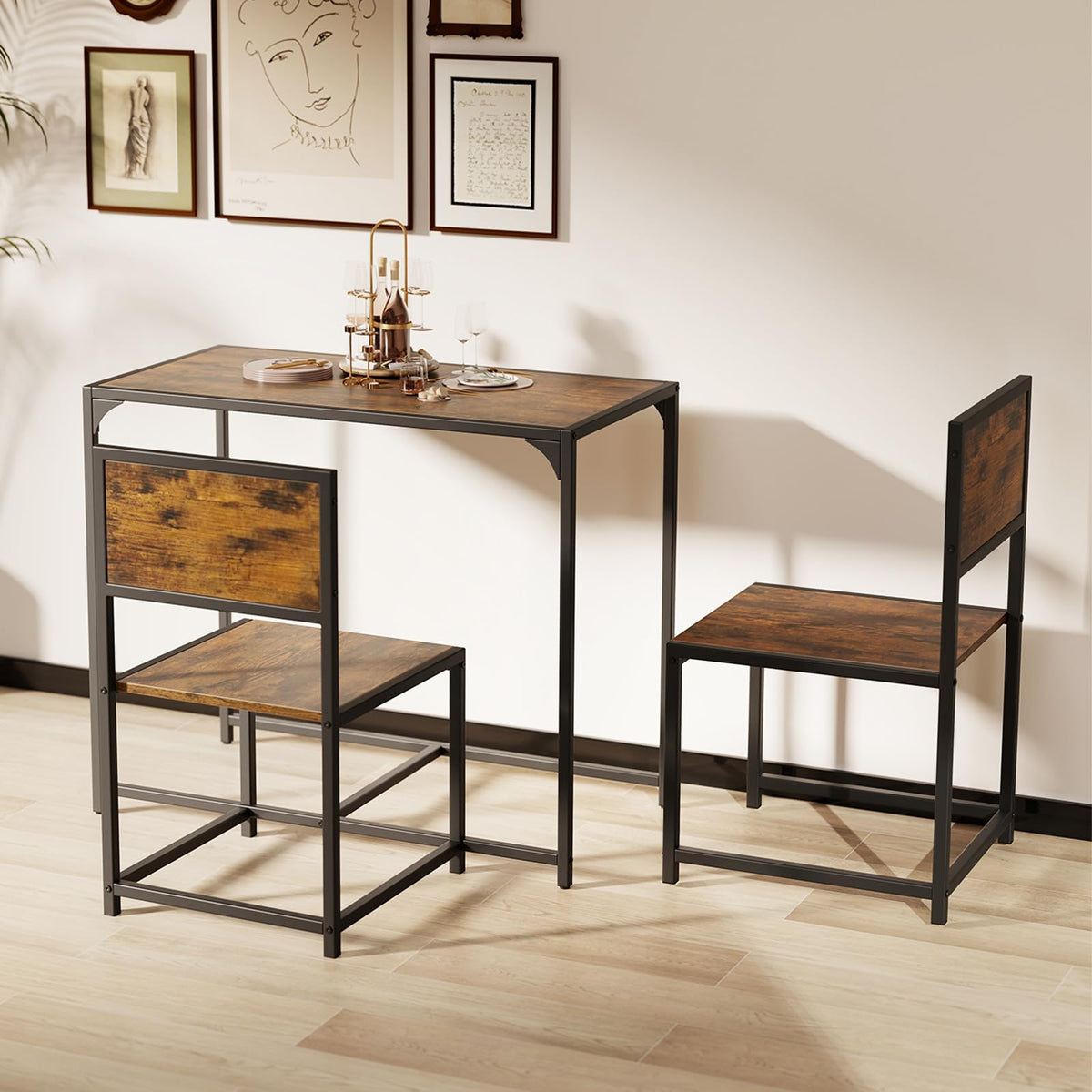 Goflame 3-Piece Dining Table Set for 2 Small Industrial Kitchen Table with 2 Chairs