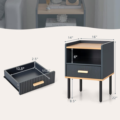 Goflame Modern Nightstand with Drawer - Bedside Table with Open Shelf, Gray