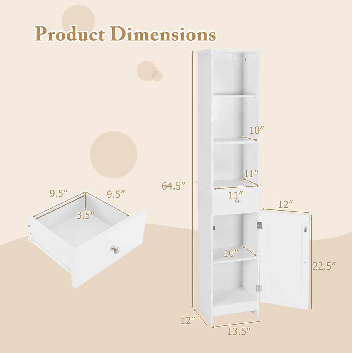 Goflame Narrow Floor Storage Cabinet with Adjustable Shelves