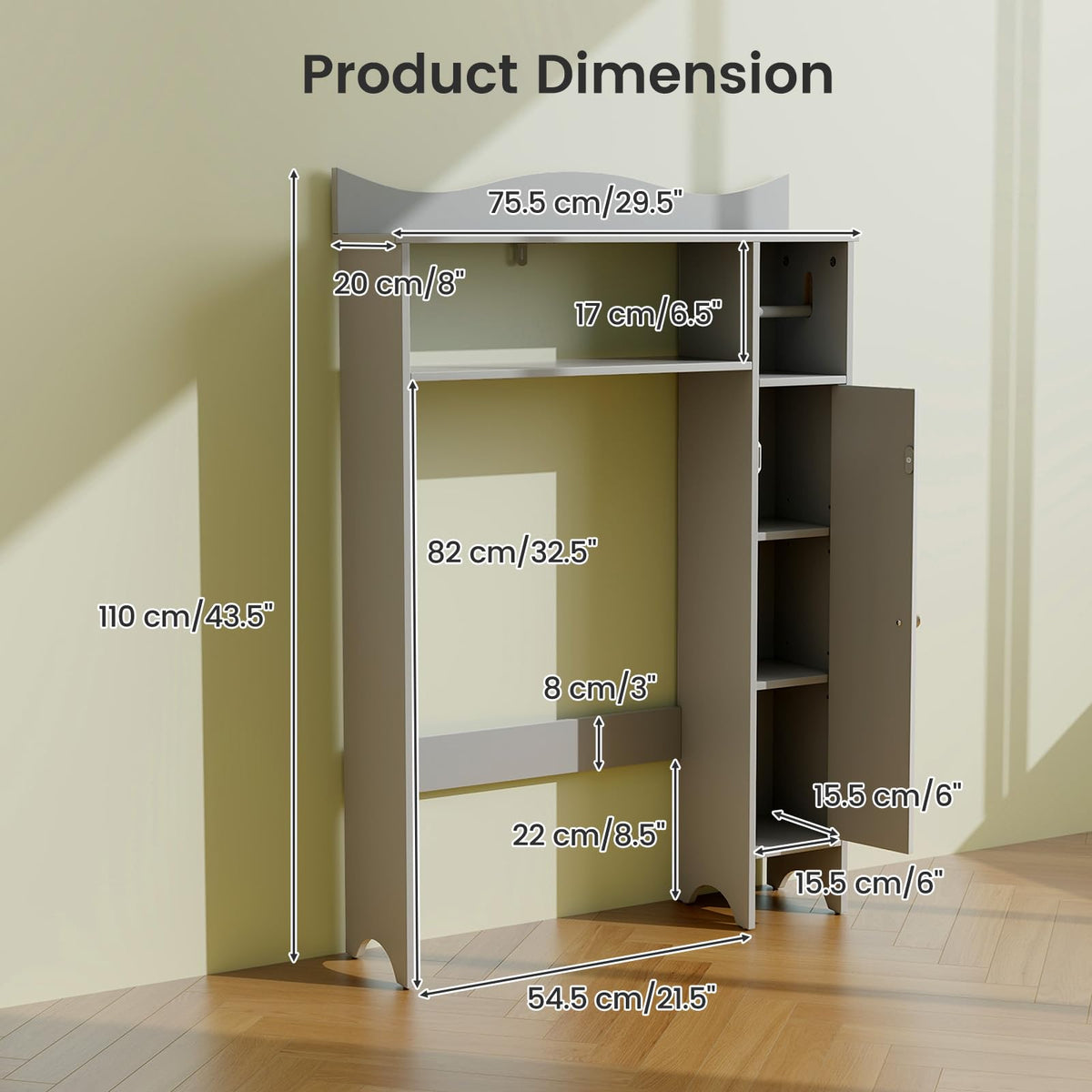 Goflame Over-The-Toilet Storage Cabinet, Bathroom Freestanding Space Saver with 1-Door Side Storage Cabinet & Paper Holder