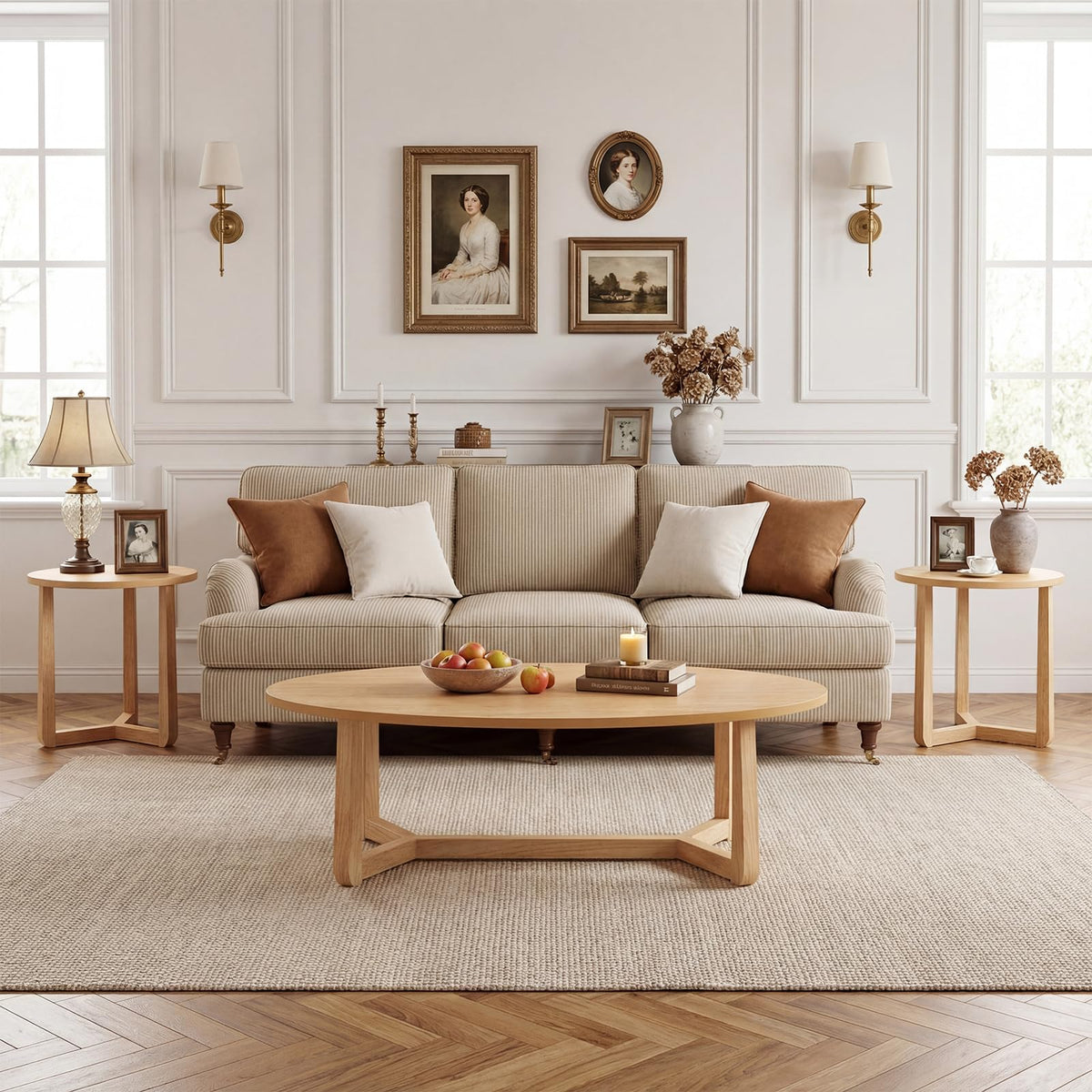 Goflame Oval Coffee Table and End Tables Set of 3