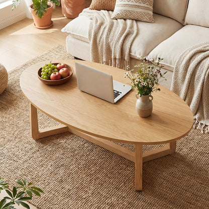 Goflame 46'' Oval Coffee Table hickened Top & Solid Rubber Wood Frame
