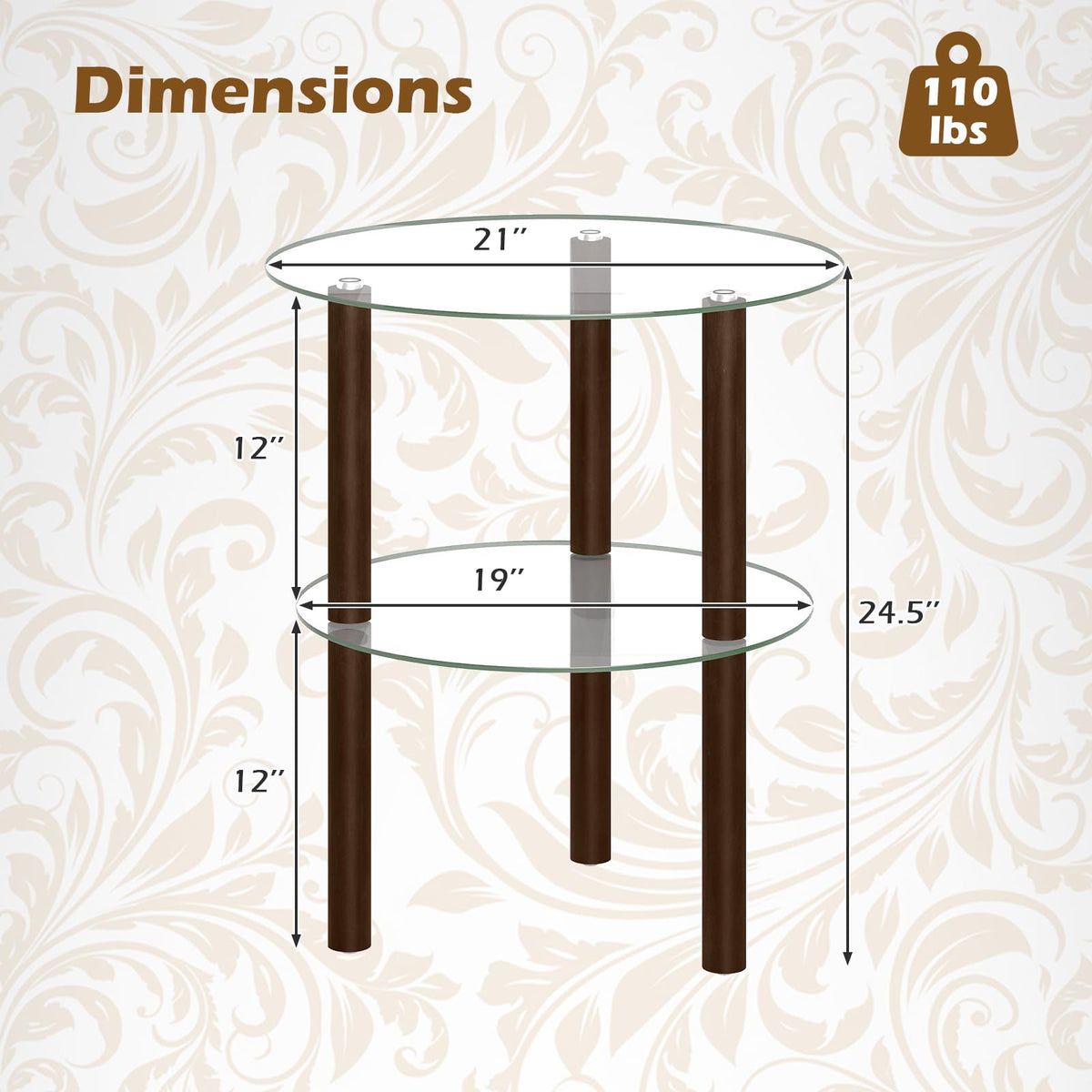 Goflame Round/Square 2-Tier Sofa Side Table with Clear Tempered Glass Top & Shelf (1/2)